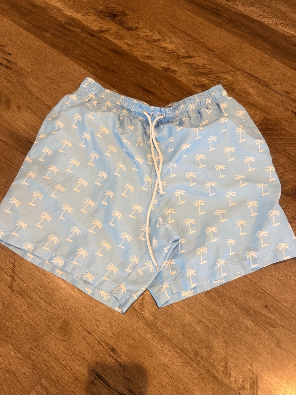Men's Light Blue Palm-Print Swim Trunks